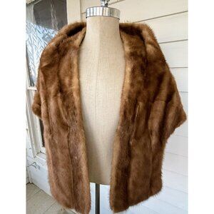 Vintage 1950s Honey Brown Mink Stole Wrap Front Pockets
